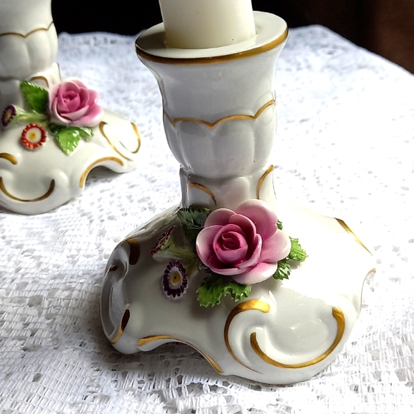 Vintage Dresden hand painted candle sticks - Picture 2 of 8